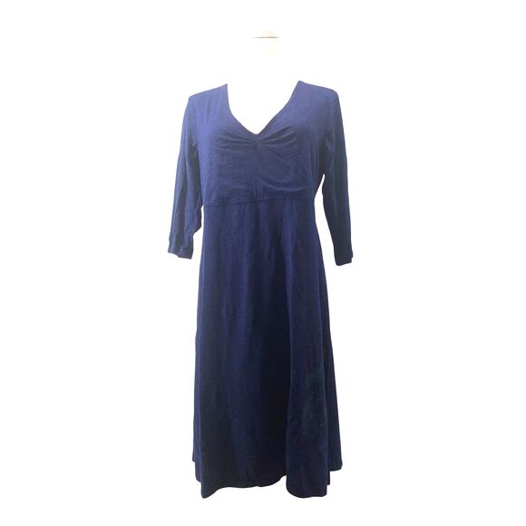 Horny Toad Womens Blue V Neck Dress Size L 3/4 Sleeve Organic Cotton Floral - Picture 1 of 7
